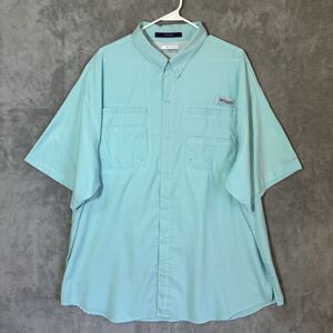 Columbia PFG Button Shirt 2XL Teal Short Sleeve  Performance Men Fishing TAMIAMI